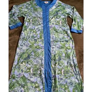 Collections Etc Full Length Robe Housecoat SZ Large Abstract Blue Green pattern